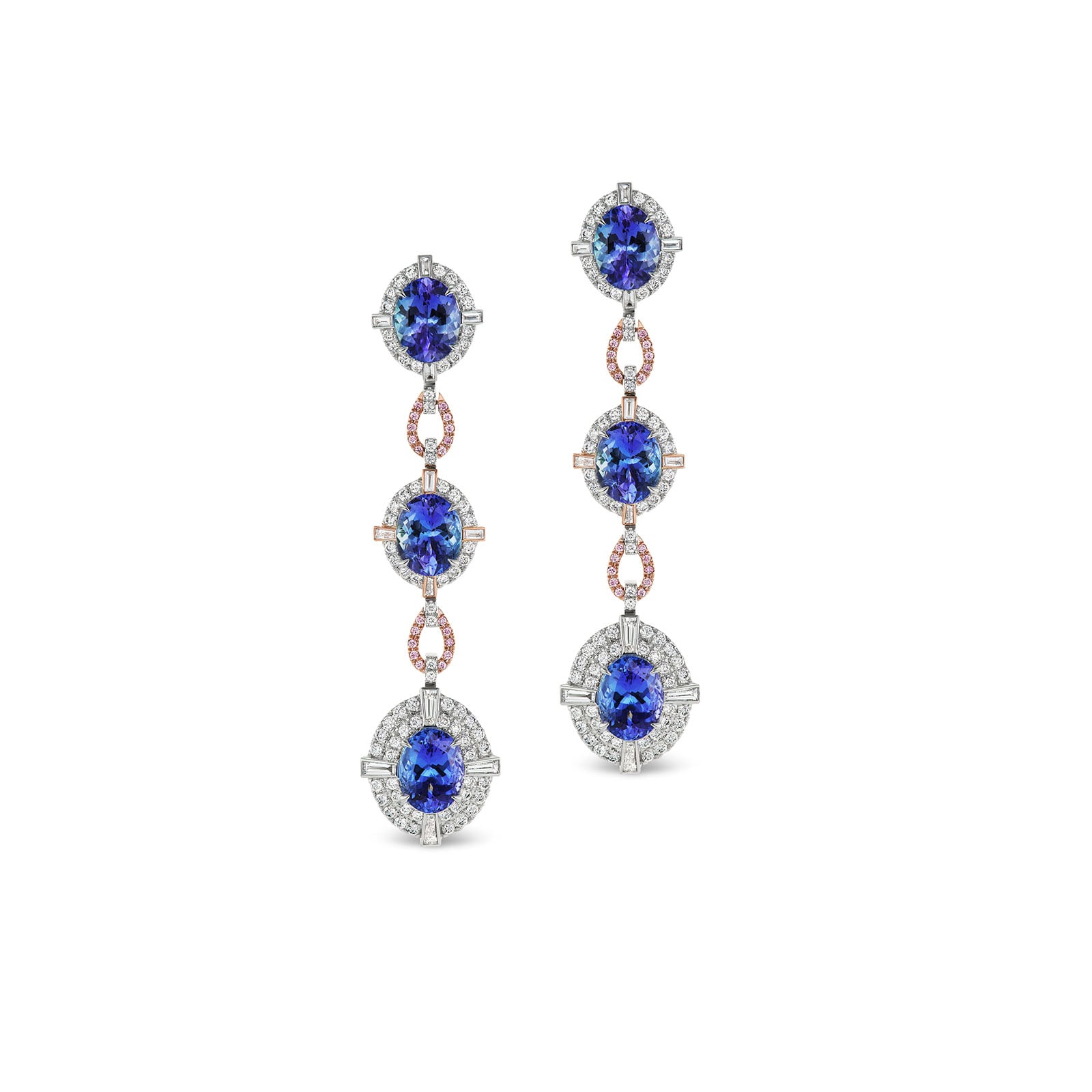 J Fine 18k White and Pink Gold Argyle Pink™ Diamond and Tanzanite Drop Earrings J Fine 18k White and Pink Gold Argyle Pink™ Diamond and Tanzanite Drop Earrings