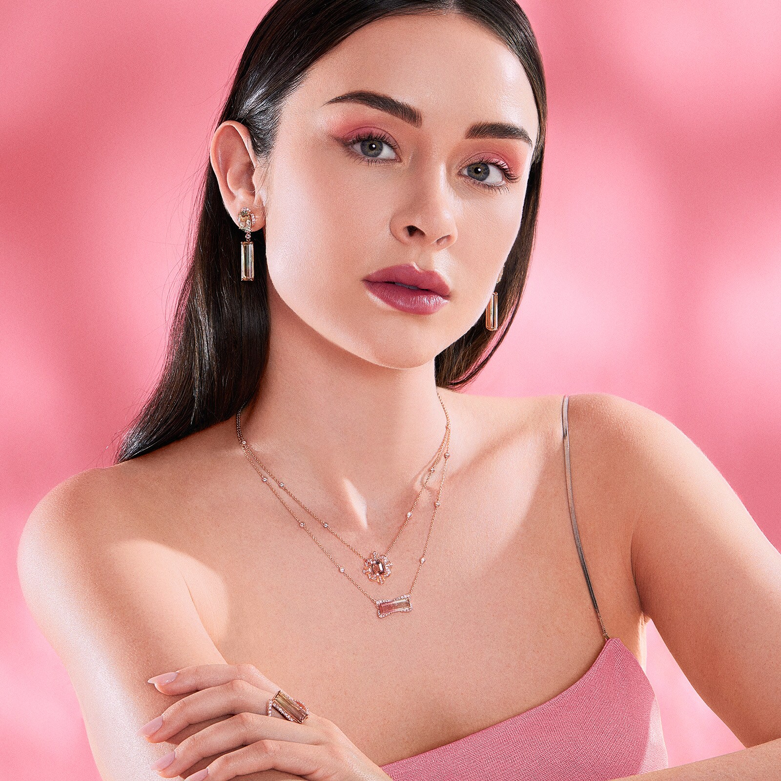 J Fine 18k Pink Gold Argyle Pink™ Diamond and Bi Color Tourmaline Necklace 18"