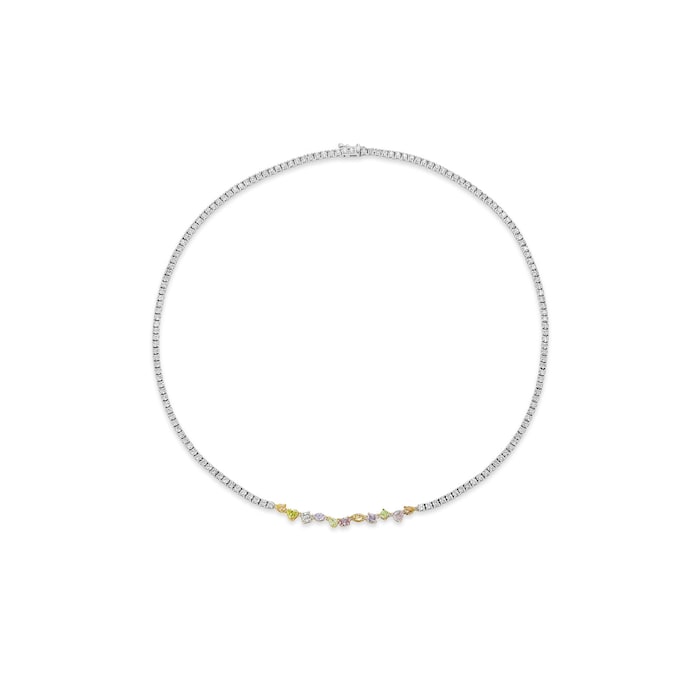J Fine 18k Tri Gold Multicolor and White Diamond Tennis Necklace 16.5"