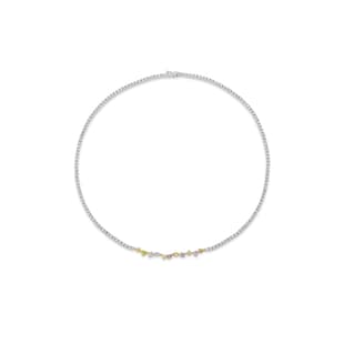 J Fine 18k Tri Gold Multicolor and White Diamond Tennis Necklace 16.5"