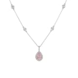 J Fine Platinum and 18k Rose Gold Fancy Pink Diamond Pear Shape Halo Drop Necklace 18"