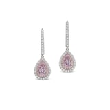 J Fine Platinum and 18k Rose Gold Fancy Pink Diamond Pear Shape Halo Drop Earrings