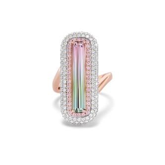J Fine 18k Pink and White Gold Argyle Pink™ Diamond and Bi Color Tourmaline Ring Size 6.5