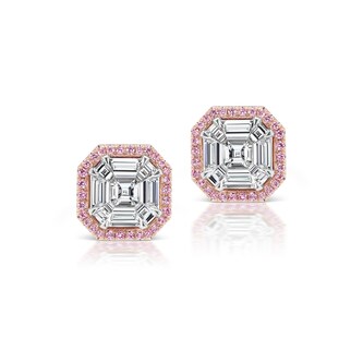 J Fine 18k White and Pink Gold Argyle Pink™ Diamond Invisibly Set Asscher Cut Earrings J Fine 18k White and Pink Gold Argyle Pink™ Diamond Invisibly Set Asscher Cut Earrings