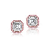 J Fine 18k White and Pink Gold Argyle Pink™ Diamond Invisibly Set Asscher Cut Earrings