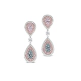 J Fine Platinum and 18k Pink Gold Pink and Blue Pear Shape Diamond Halo Drop Earrings