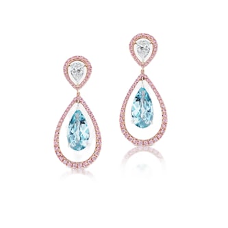 J Fine 18K White & Rose Gold Argyle Pink™ Diamond and Aquamarine Drop Earrings