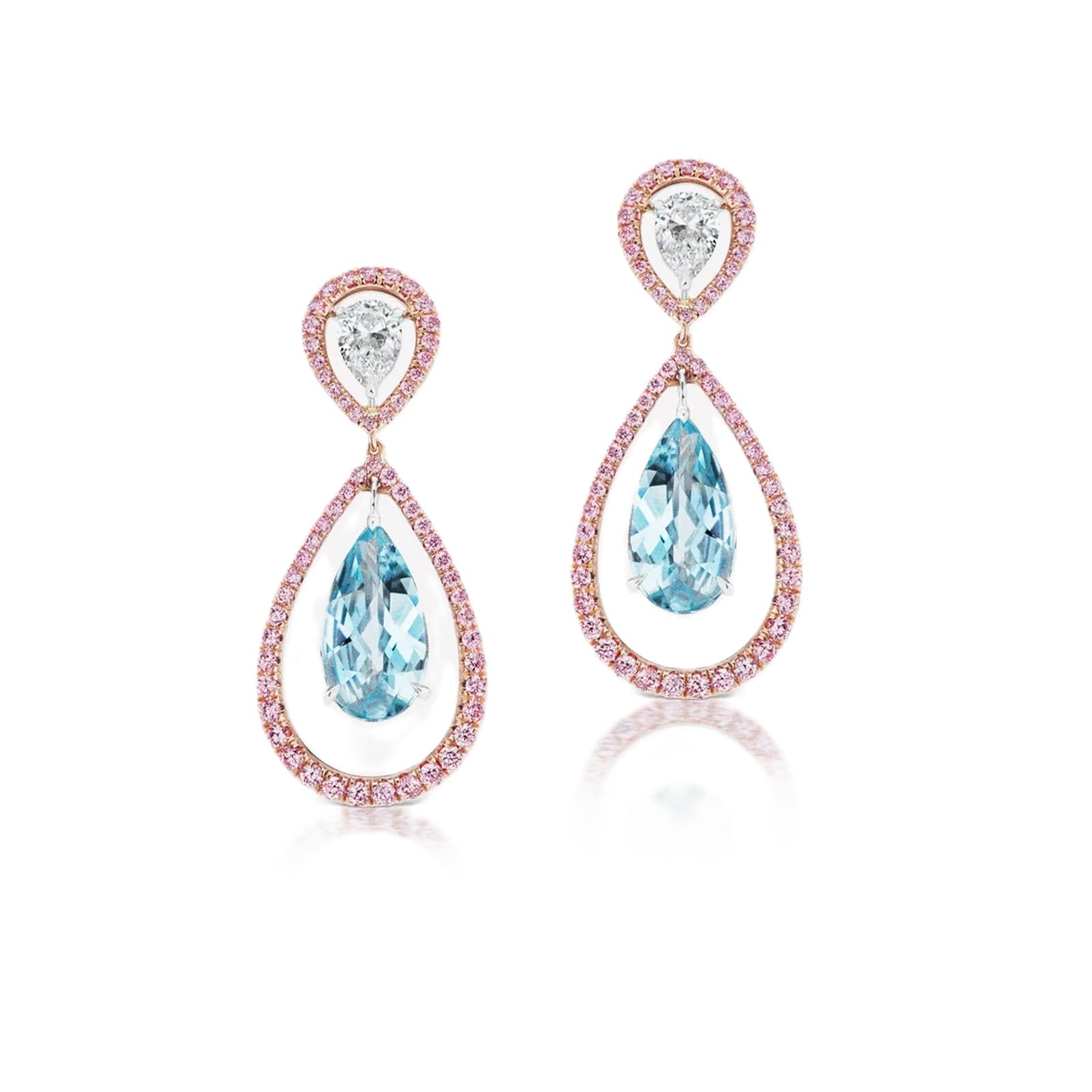 J Fine 18K White & Rose Gold Argyle Pink™ Diamond and Aquamarine Drop Earrings