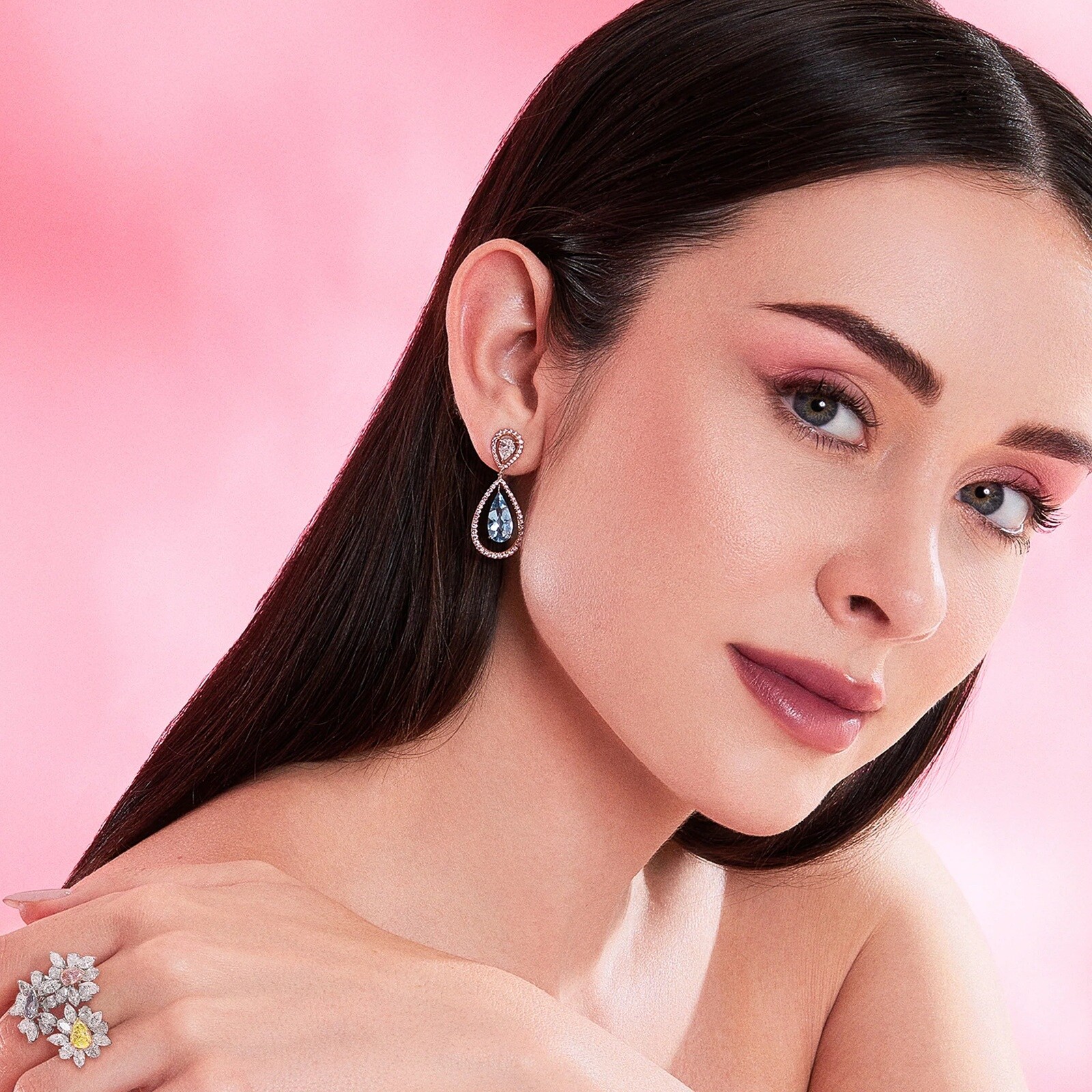 J Fine 18K White & Rose Gold Argyle Pink™ Diamond and Aquamarine Drop Earrings