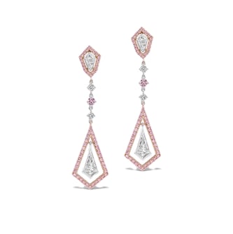 J Fine Platinum & 18K Rose Gold Argyle Pink™ Diamond and White Kite Shape Diamond Drop Earrings