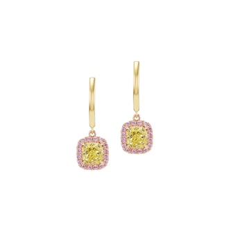 J Fine 18K Pink & Yellow Gold Argyle Pink™ Diamond and Cushion Fancy Yellow Diamond Huggie Earrings J Fine 18K Pink & Yellow Gold Argyle Pink™ Diamond and Cushion Fancy Yellow Diamond Huggie Earrings
