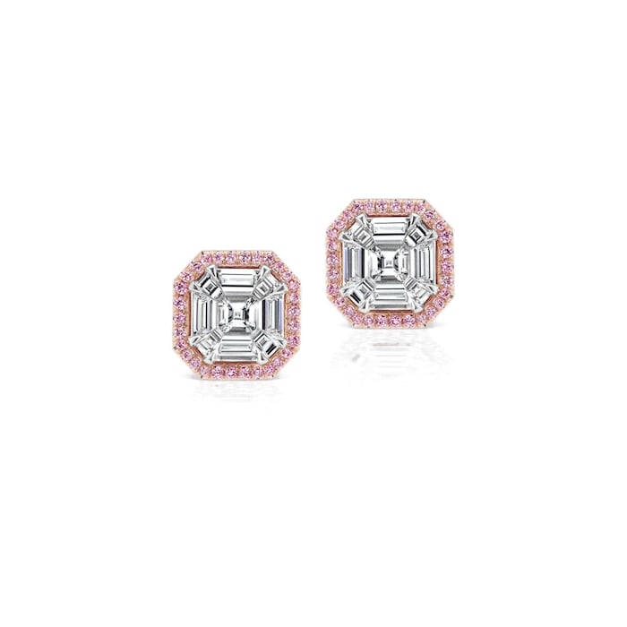 J Fine 18K White & Rose Gold Argyle Pink™ Asscher Cut Diamond Stud Earrings