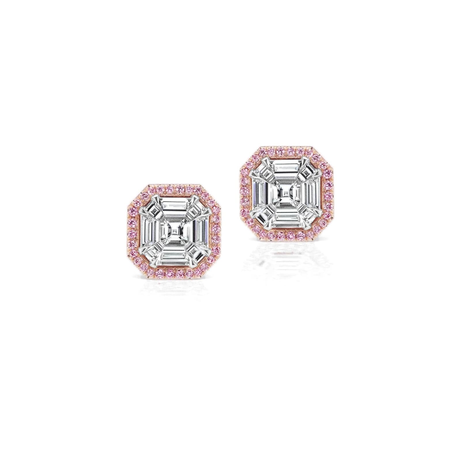 J Fine 18K White & Rose Gold Argyle Pink™ Asscher Cut Diamond Stud Earrings