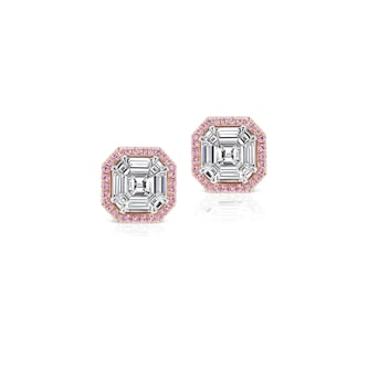 J Fine 18K White & Rose Gold Argyle Pink™ Asscher Cut Diamond Stud Earrings