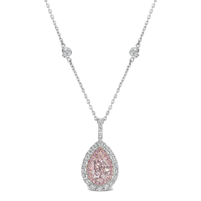 J Fine Platinum & 18K Rose Gold Very Light Pink Pear Shape Pink Diamond Pendant Necklace