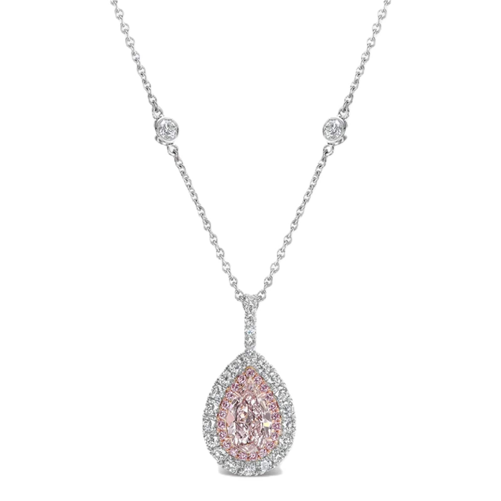 J Fine Platinum & 18K Rose Gold Very Light Pink Pear Shape Pink Diamond Pendant Necklace