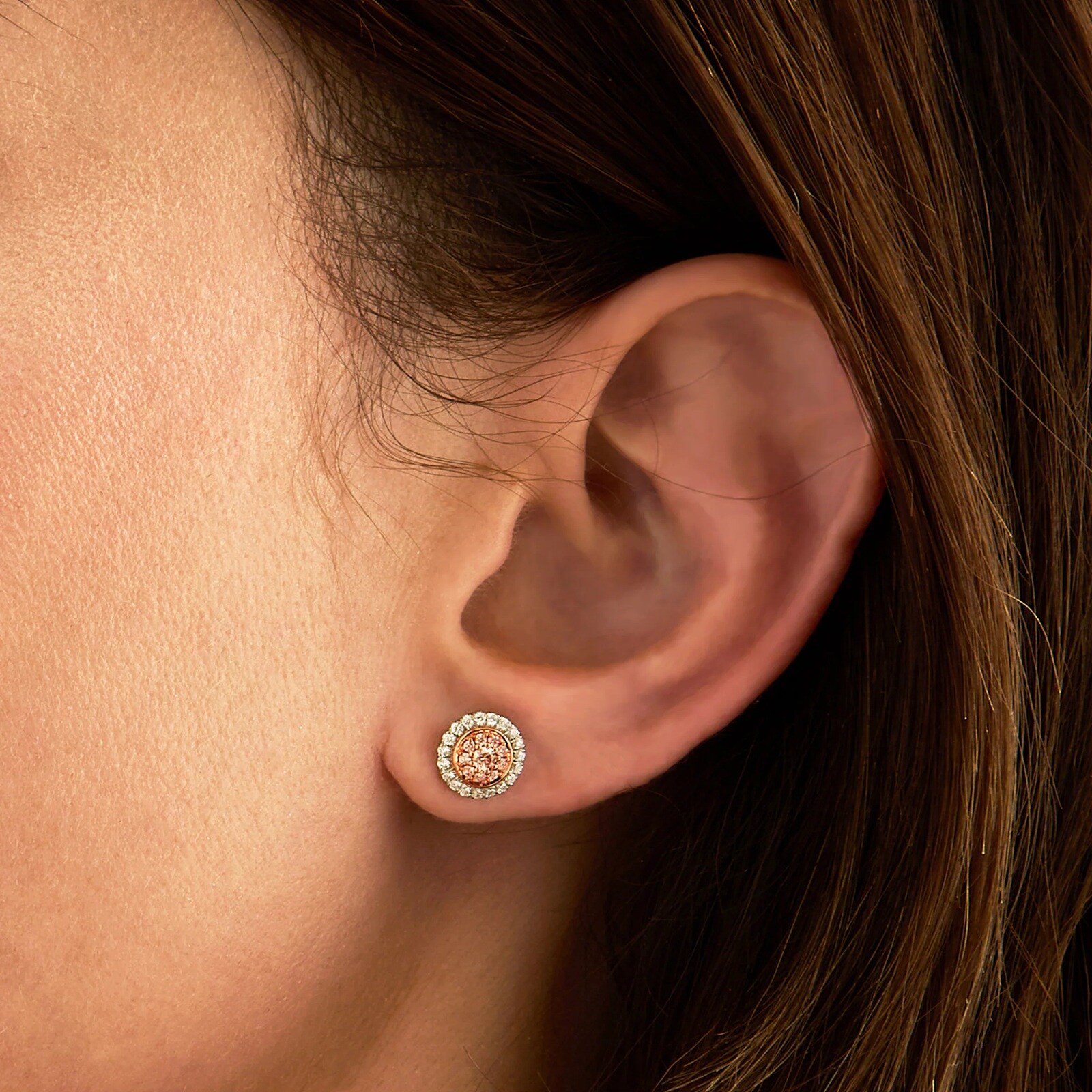 J Fine Platinum & 18K Rose Gold Argyle Pink™ Diamond Double Halo Stud Earrings
