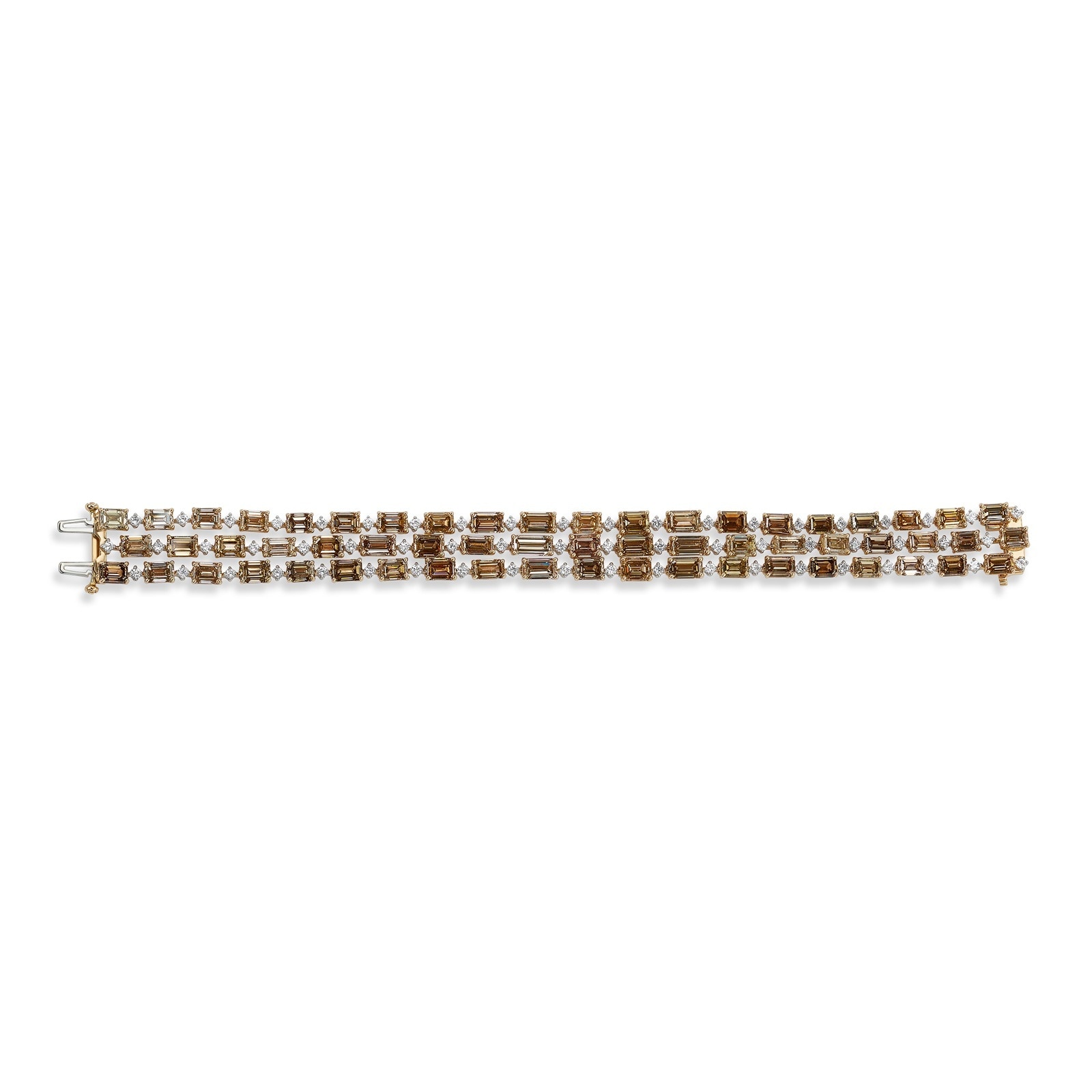 J Fine 18K White & Rose Gold Brown Emerald Cut Diamond Bracelet
