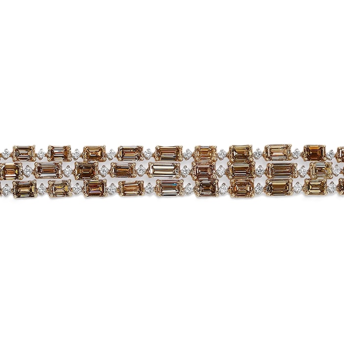 J Fine 18K White & Rose Gold Brown Emerald Cut Diamond Bracelet