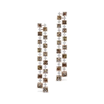 J Fine 18K White & Rose Gold Brown Asscher Cut Diamond Earrings