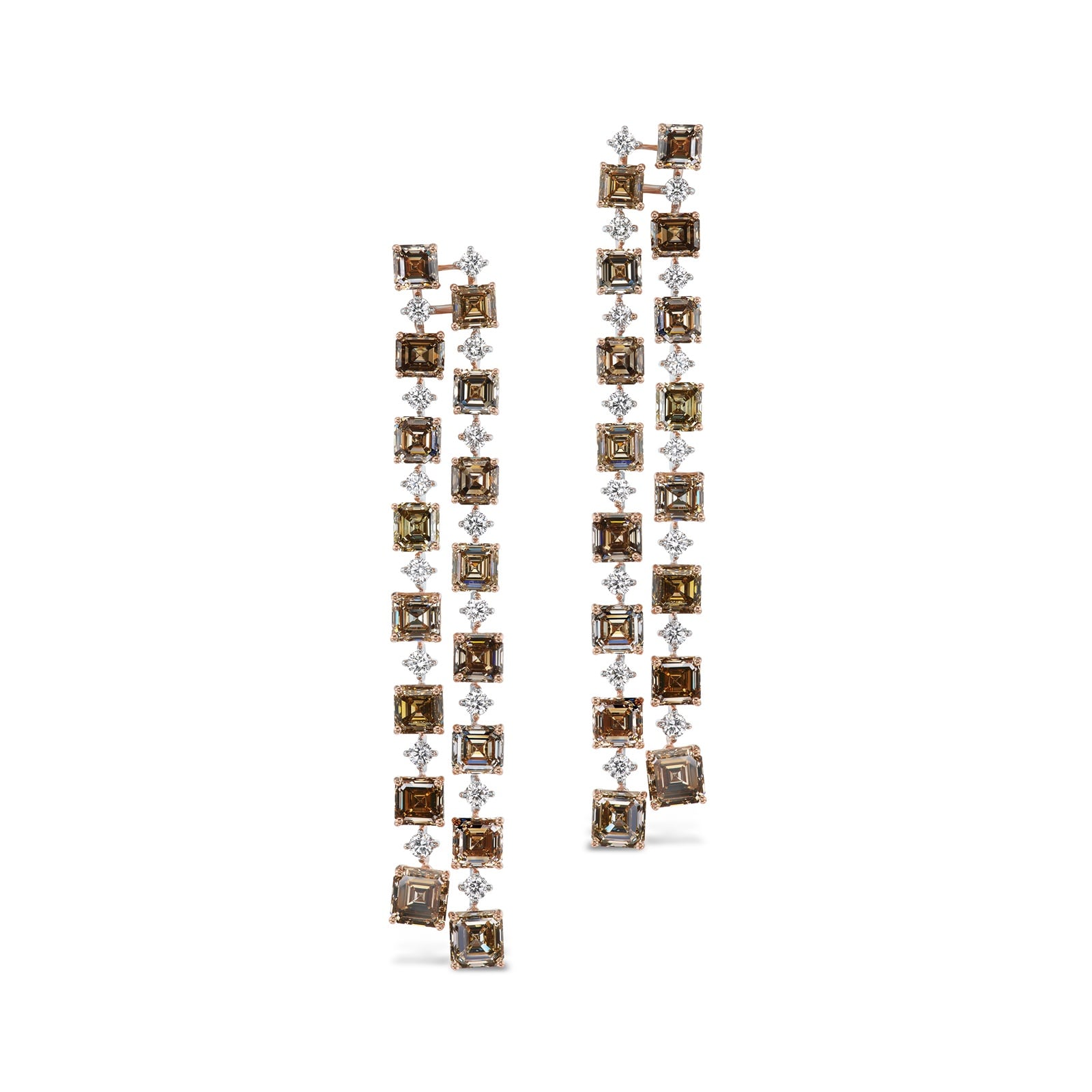 J Fine 18K White & Rose Gold Brown Asscher Cut Diamond Earrings