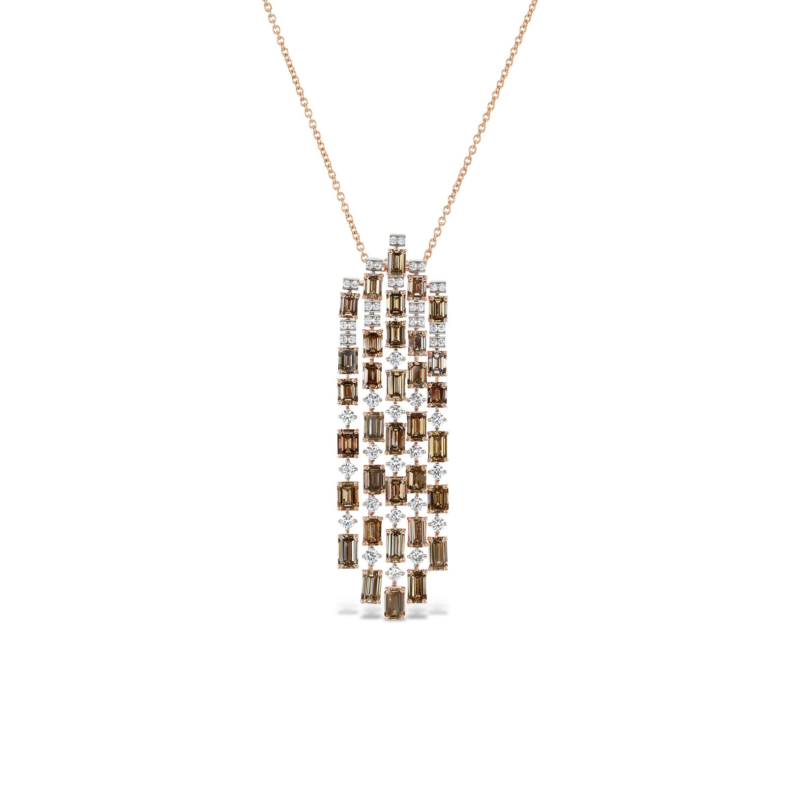 J Fine 18K Rose Gold Brown Emerald Cut Diamond Necklace