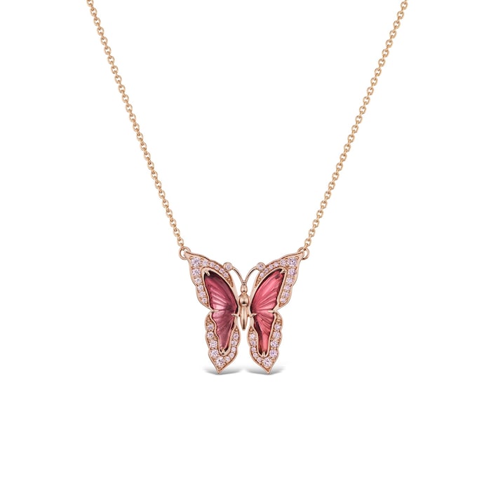 J Fine 18K Rose Gold Argyle Pink™ Diamond and Pink Tourmaline Butterfly Necklace