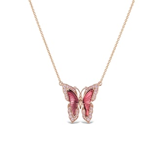 J Fine 18K Rose Gold Argyle Pink™ Diamond and Pink Tourmaline Butterfly Necklace