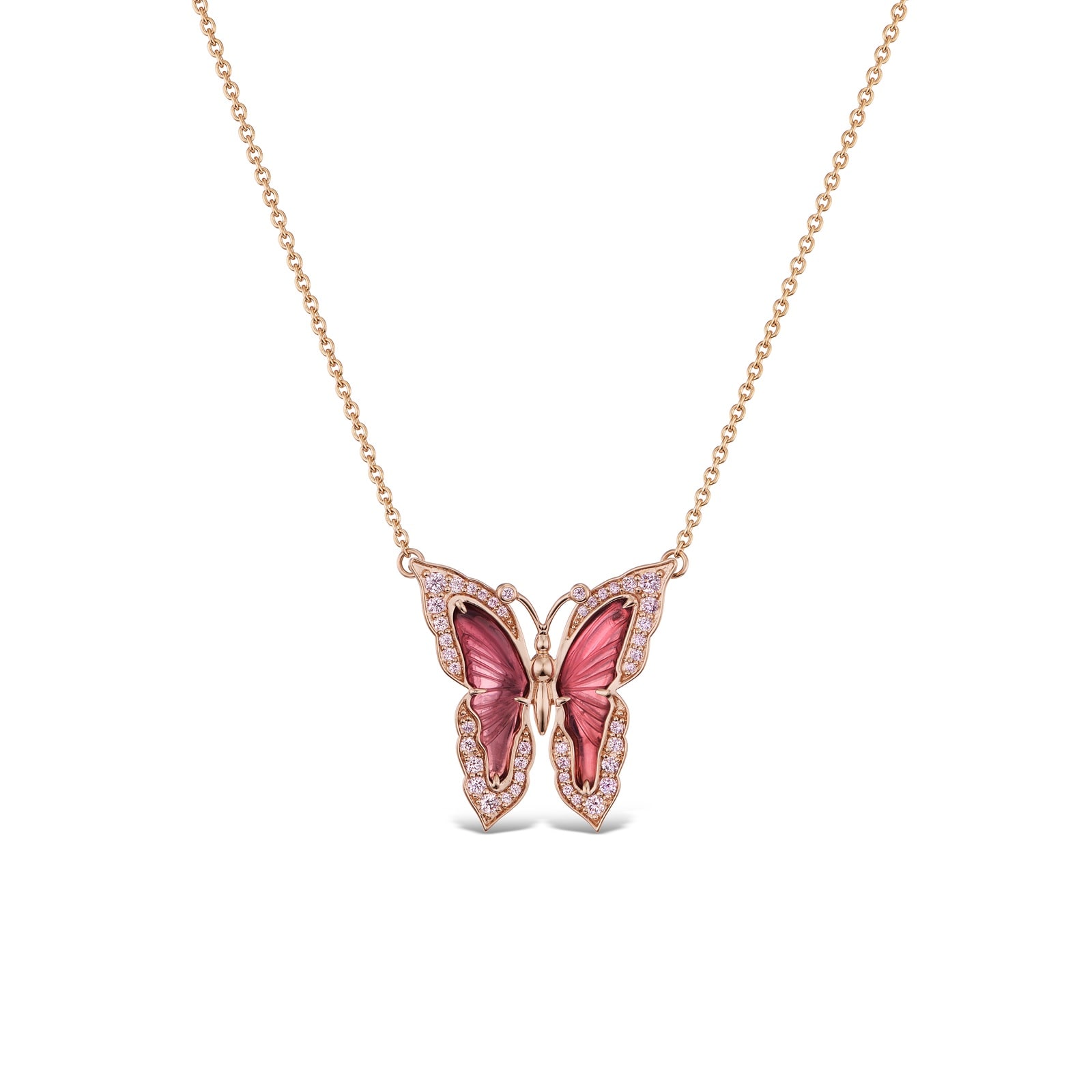 J Fine 18K Rose Gold Argyle Pink™ Diamond and Pink Tourmaline Butterfly Necklace