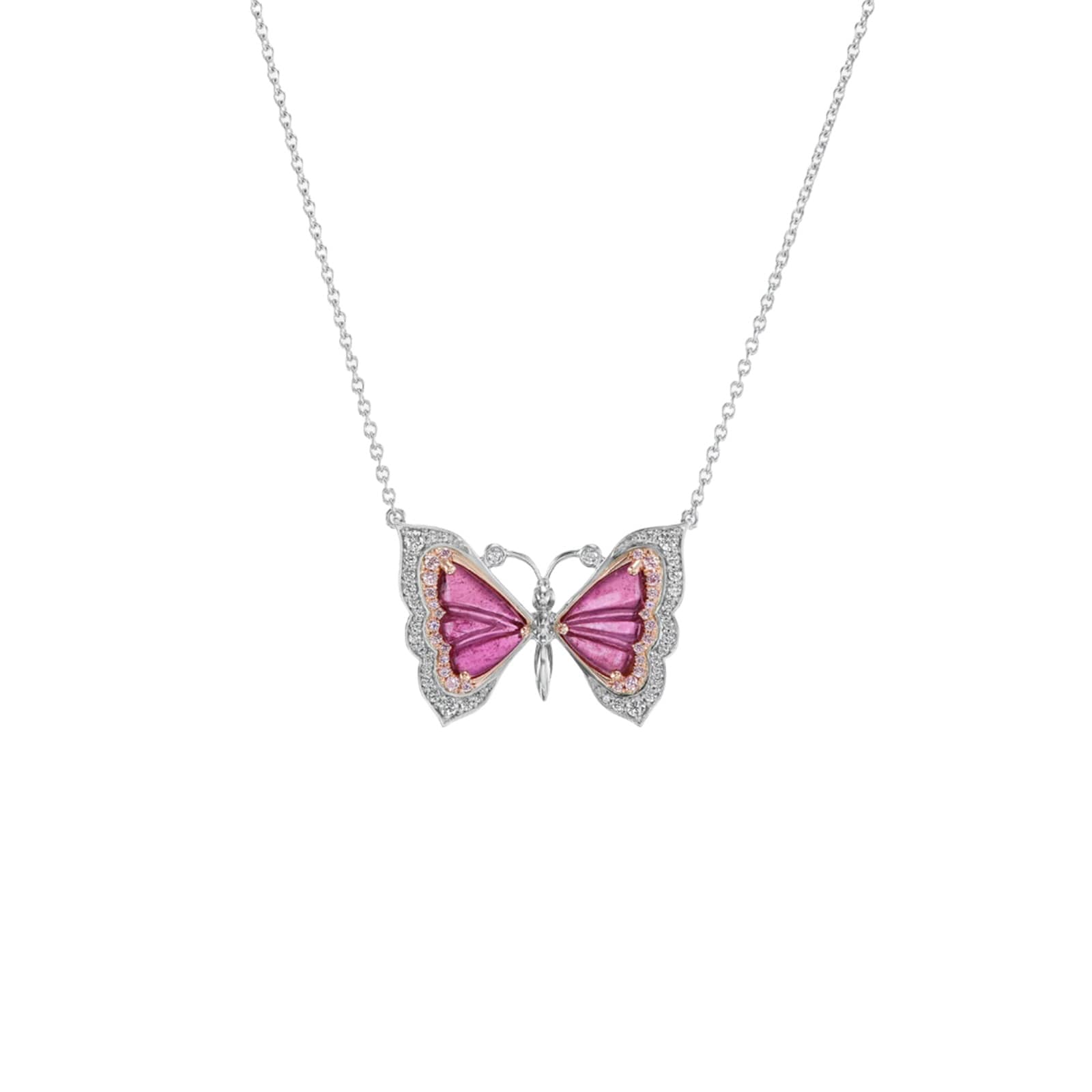 J Fine Platinum & 18K Pink Gold Argyle Pink™ Diamond & Pink Tourmaline Butterfly Pendant Necklace