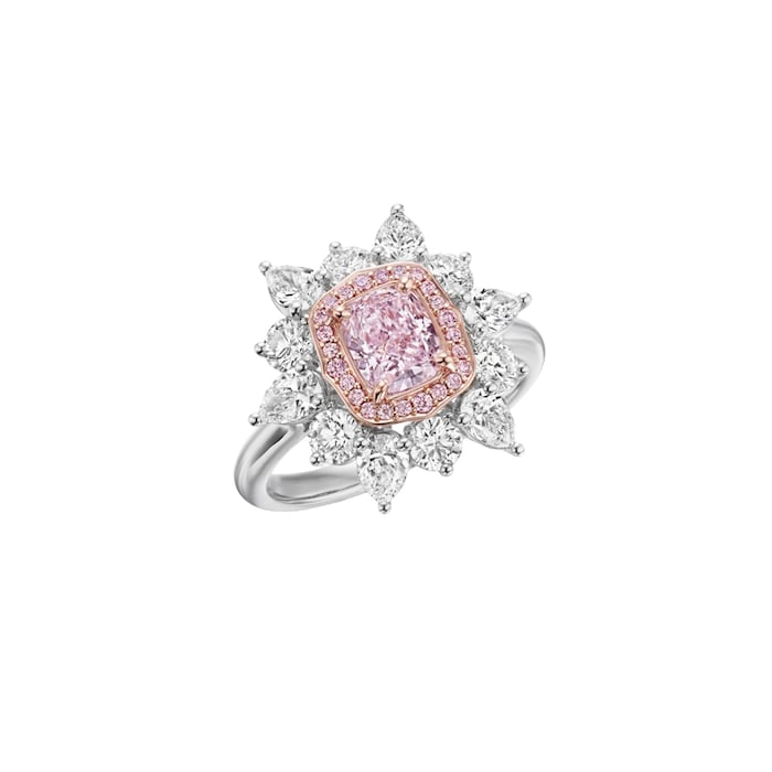J Fine Platinum & 18K Pink Gold Floral Diamond Ring - Size 6.5