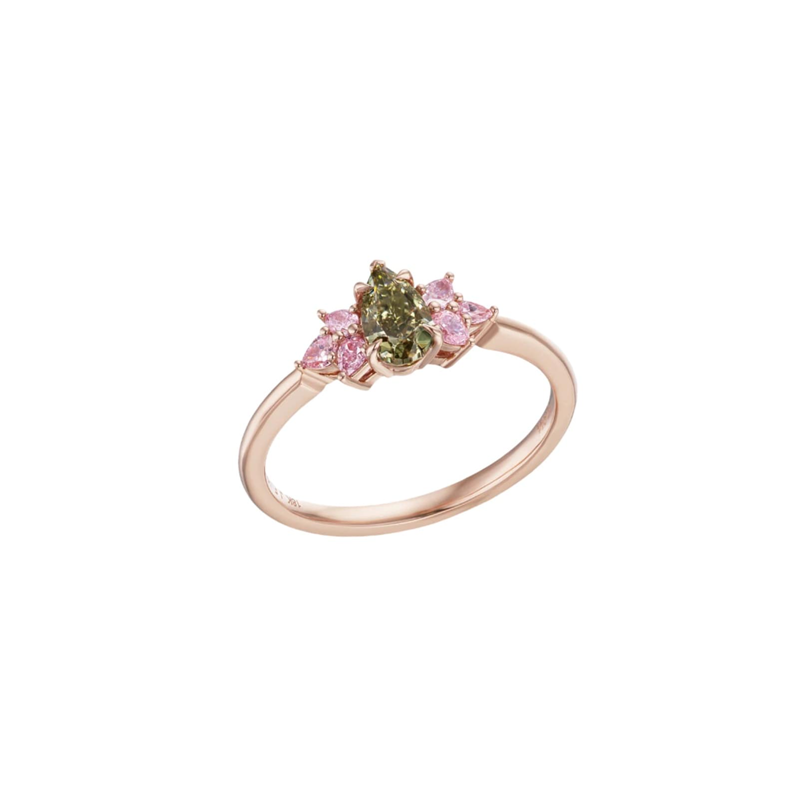 J Fine 18K Pink Gold Green & Pink Diamond Stackable Cluster Ring - Size 6.5