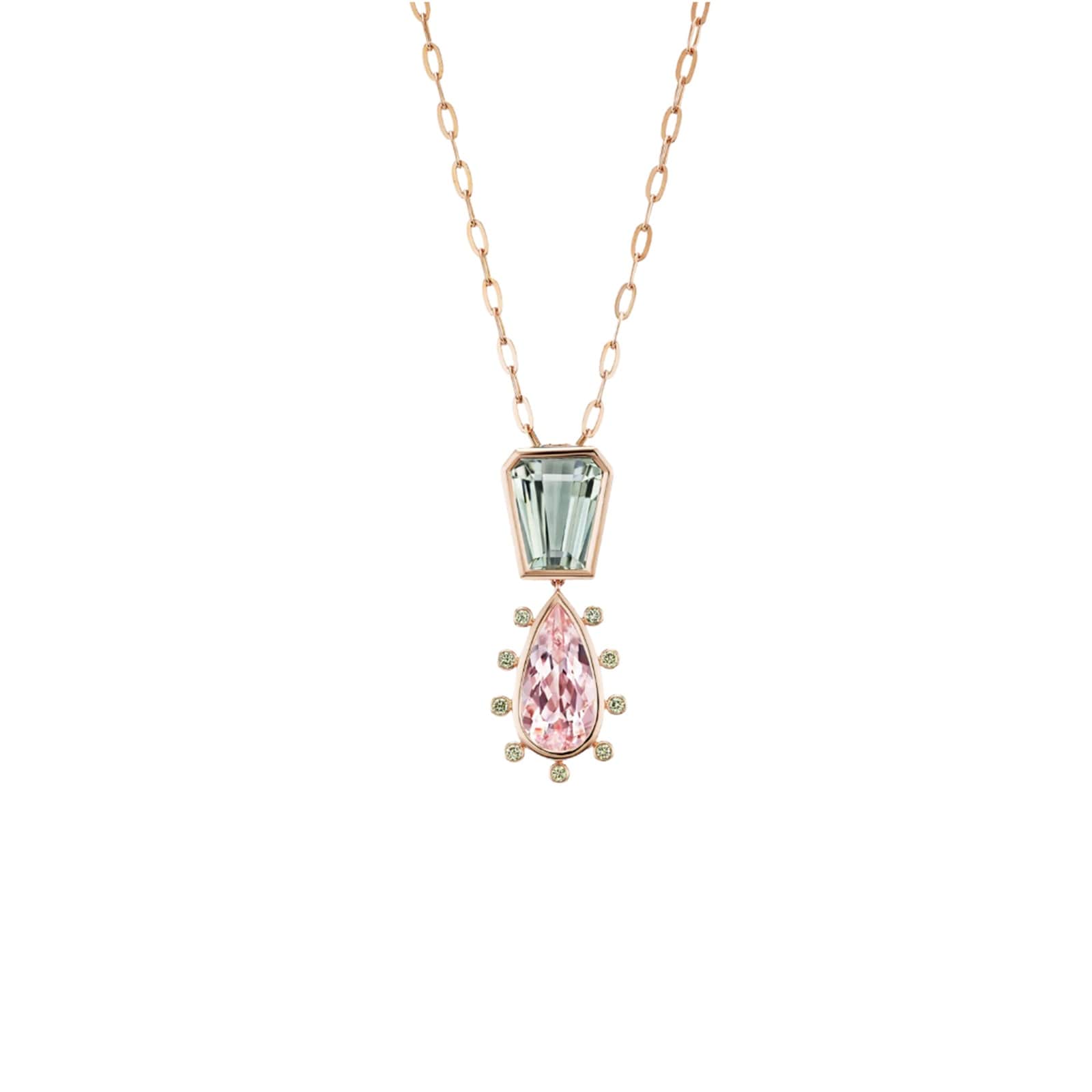 J Fine 18K Pink Gold Tourmaline & Morganite Pendant Necklace J Fine 18K Pink Gold Tourmaline & Morganite Pendant Necklace