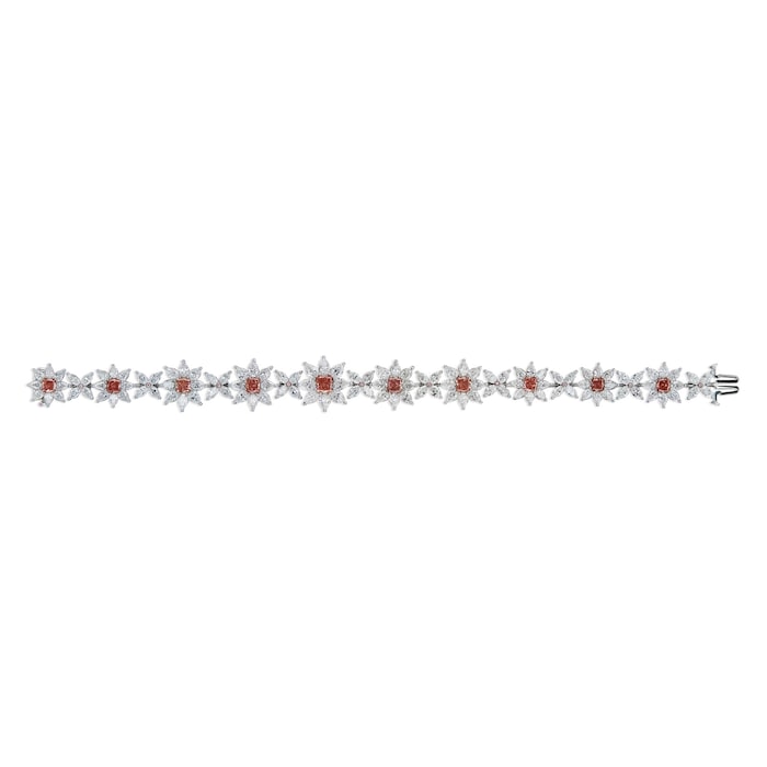 J Fine Platinum Deep Pink Diamond Floral Bracelet
