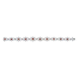 J Fine Platinum Deep Pink Diamond Floral Bracelet