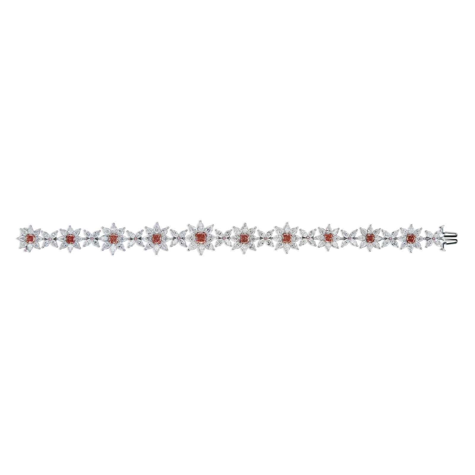 J Fine Platinum Deep Pink Diamond Floral Bracelet
