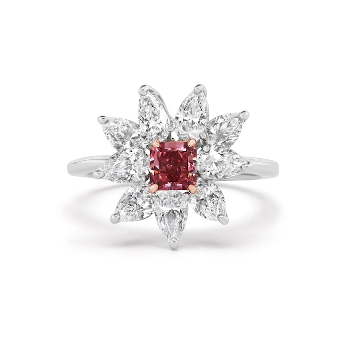 J Fine 18K White & Rose Gold Deep Pink Radiant Diamond Floral Ring