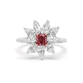 J Fine 18K White & Rose Gold Deep Pink Radiant Diamond Floral Ring