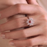 J Fine 18K White & Rose Gold Deep Pink Radiant Diamond Floral Ring