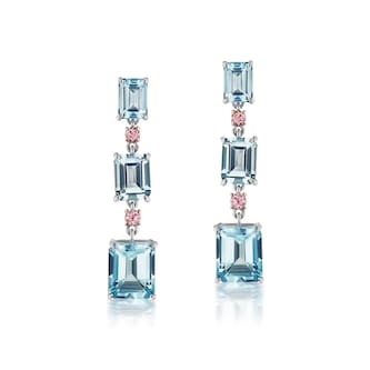 J Fine 18K White & Rose Gold Argyle Pink™ Diamond and Aquamarine Three Station Drop Earrings