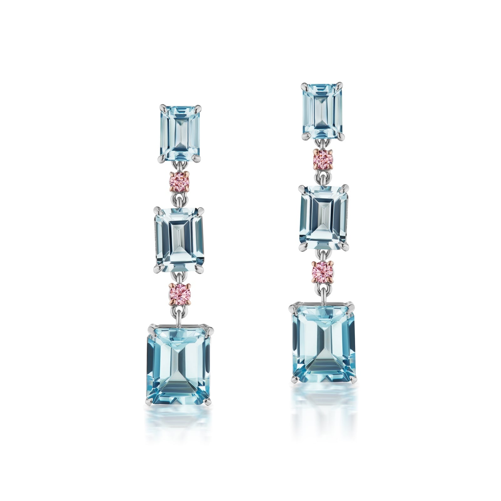 J Fine 18K White & Rose Gold Argyle Pink™ Diamond and Aquamarine Three Station Drop Earrings