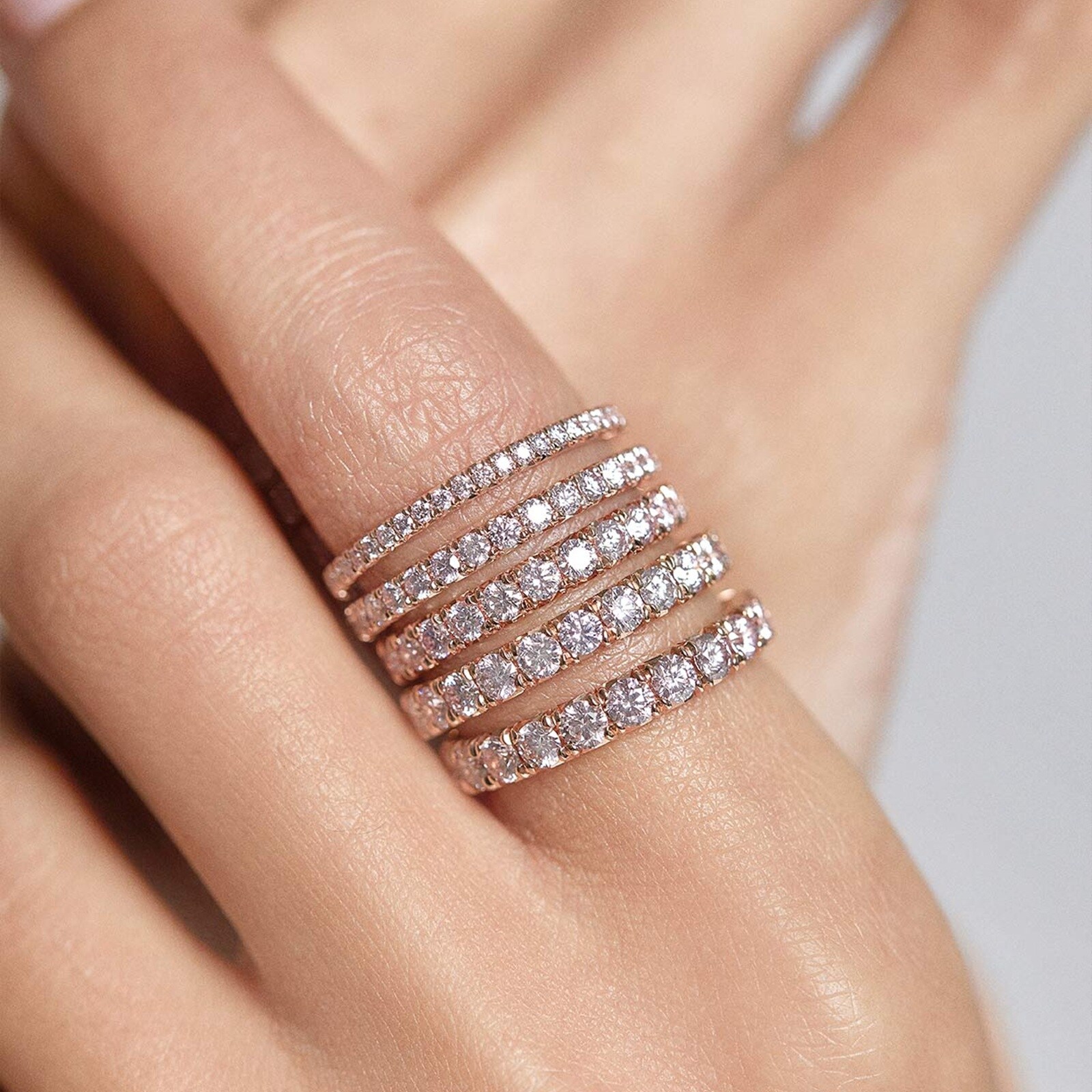 J Fine 18K Rose Gold Argyle Pink™ Diamond French Pave Eternity Band Ring