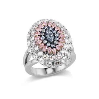 J Fine 18K White & Rose Gold Fancy Blue Marquise Diamond Dome Ring