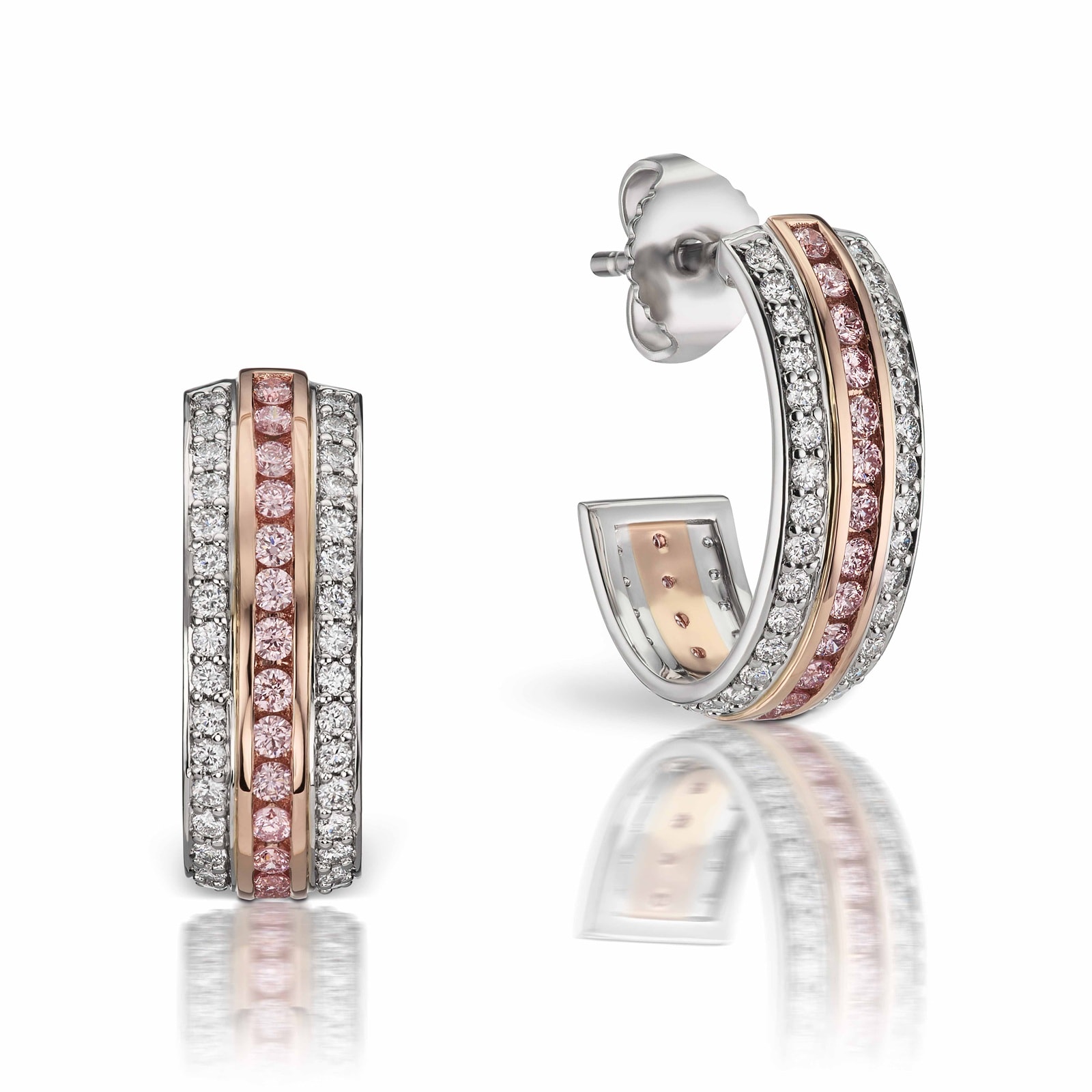 J Fine Platinum & 18K Rose Gold Argyle Pink™ Diamond Huggie Earrings