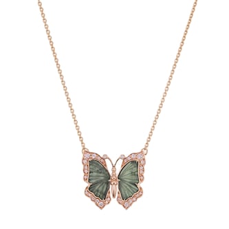 J Fine 18K Rose Gold Argyle Pink™ Diamond & Green Tourmaline Butterfly Necklace