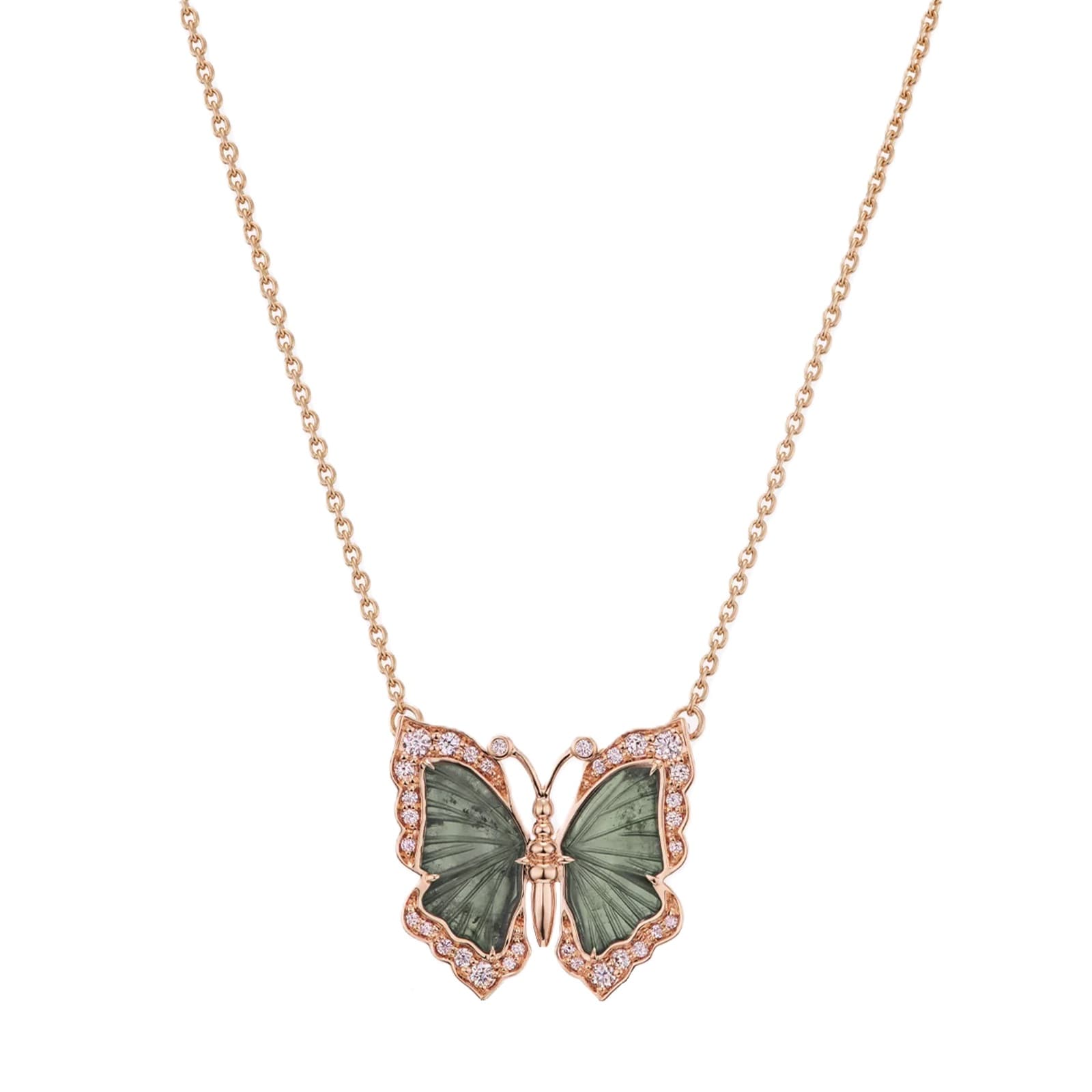 J Fine 18K Rose Gold Argyle Pink™ Diamond & Green Tourmaline Butterfly Necklace