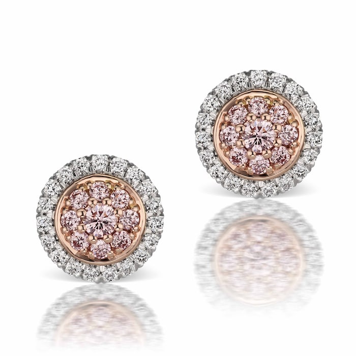 J Fine Platinum & 18K Rose Gold Argyle Pink™ Diamond Double Halo Stud Earrings