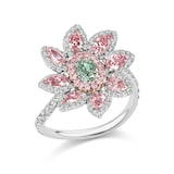 J Fine Platinum & 18K Rose Gold Argyle Pink™ Diamond and Green Diamond Floral Ring