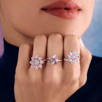 J Fine Platinum & 18K Rose Gold Argyle Pink™ Diamond and Green Diamond Floral Ring