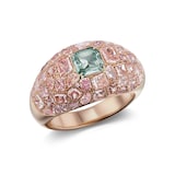 J Fine 18K Rose Gold Bluish Green and Pink Diamond Dome Ring